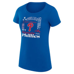 Royal Philadelphia Phillies G-III 4Her by Carl Banks Women's Super-Slim Fit Lightweight Collage Team Graphic Crew Neck T-Shirt