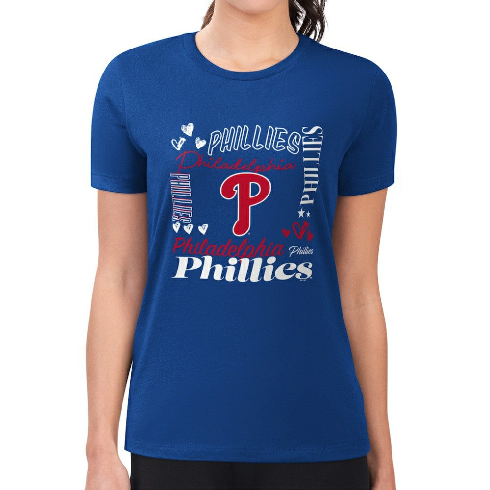 Royal Philadelphia Phillies G-III 4Her by Carl Banks Women's Super-Slim Fit Lightweight Collage Team Graphic Crew Neck T-Shirt