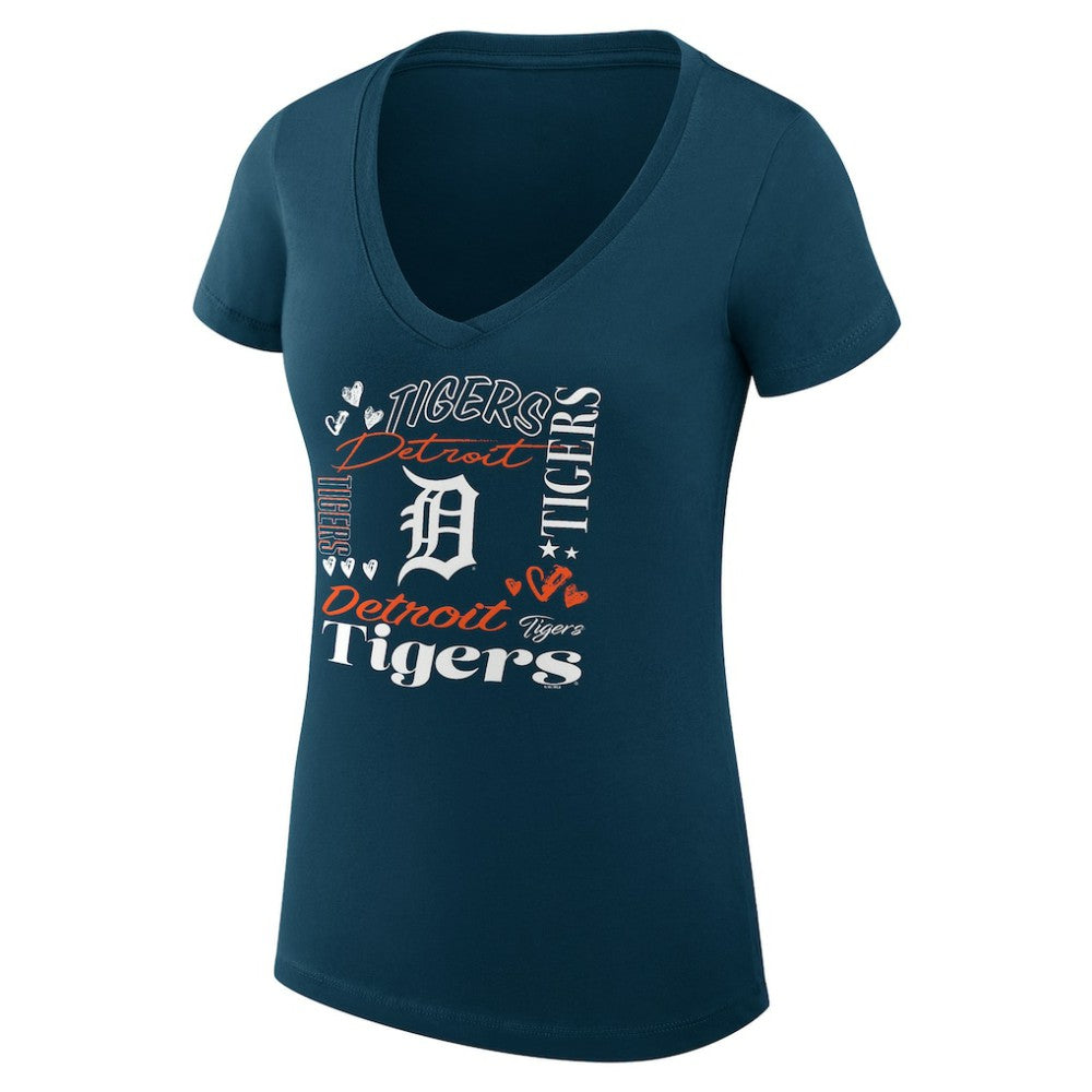 Navy Detroit Tigers G-III 4Her by Carl Banks Women's Super-Slim Fit Lightweight Collage Team Graphic V-Neck T-Shirt