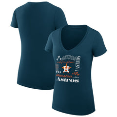 Navy Houston Astros G-III 4Her by Carl Banks Women's Super-Slim Fit Lightweight Collage Team Graphic V-Neck T-Shirt