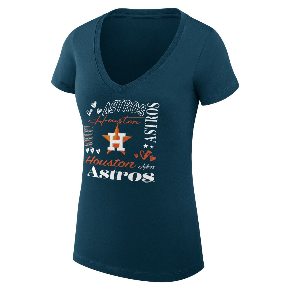 Navy Houston Astros G-III 4Her by Carl Banks Women's Super-Slim Fit Lightweight Collage Team Graphic V-Neck T-Shirt
