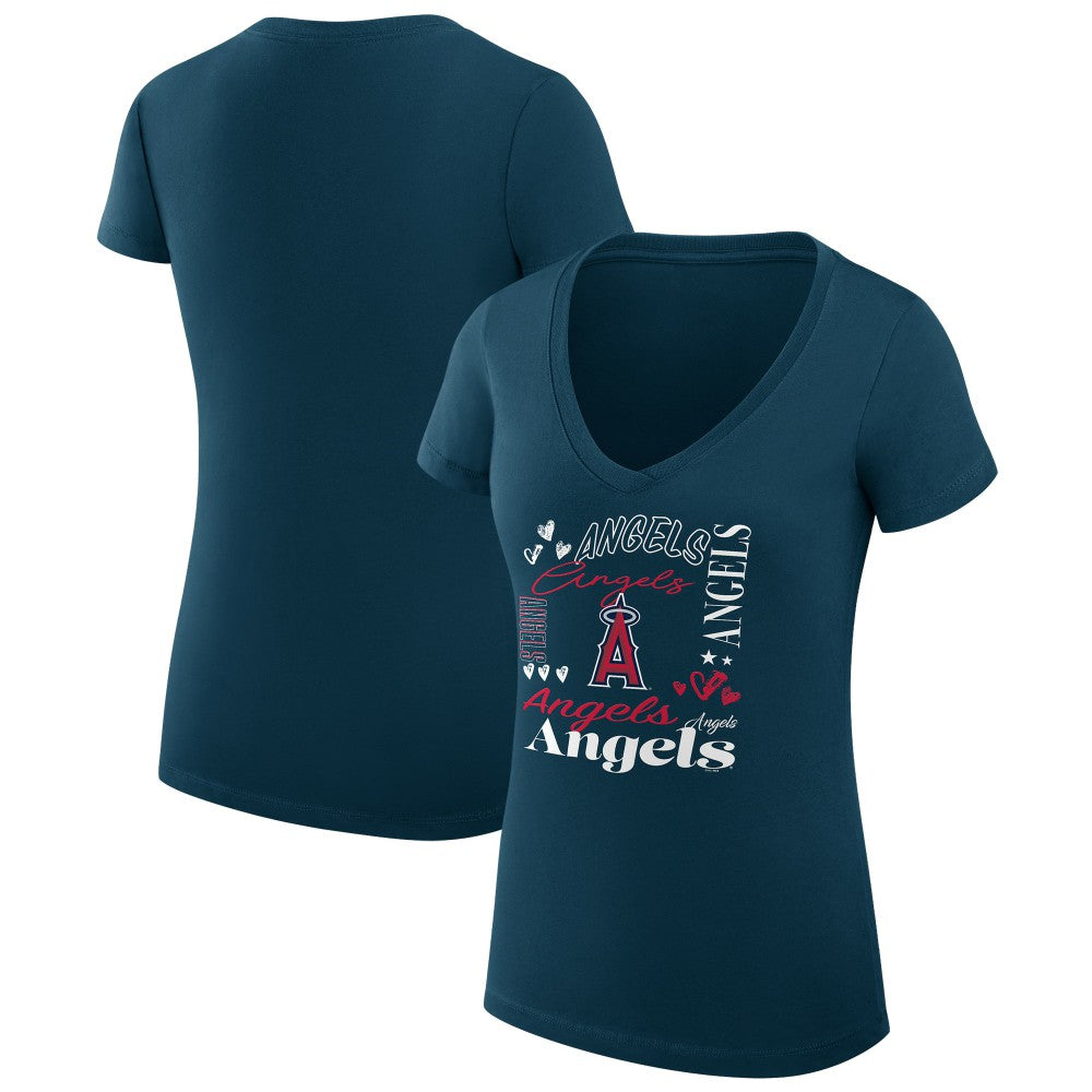 Navy Los Angeles Angels G-III 4Her by Carl Banks Women's Super-Slim Fit Lightweight Collage Team Graphic V-Neck T-Shirt