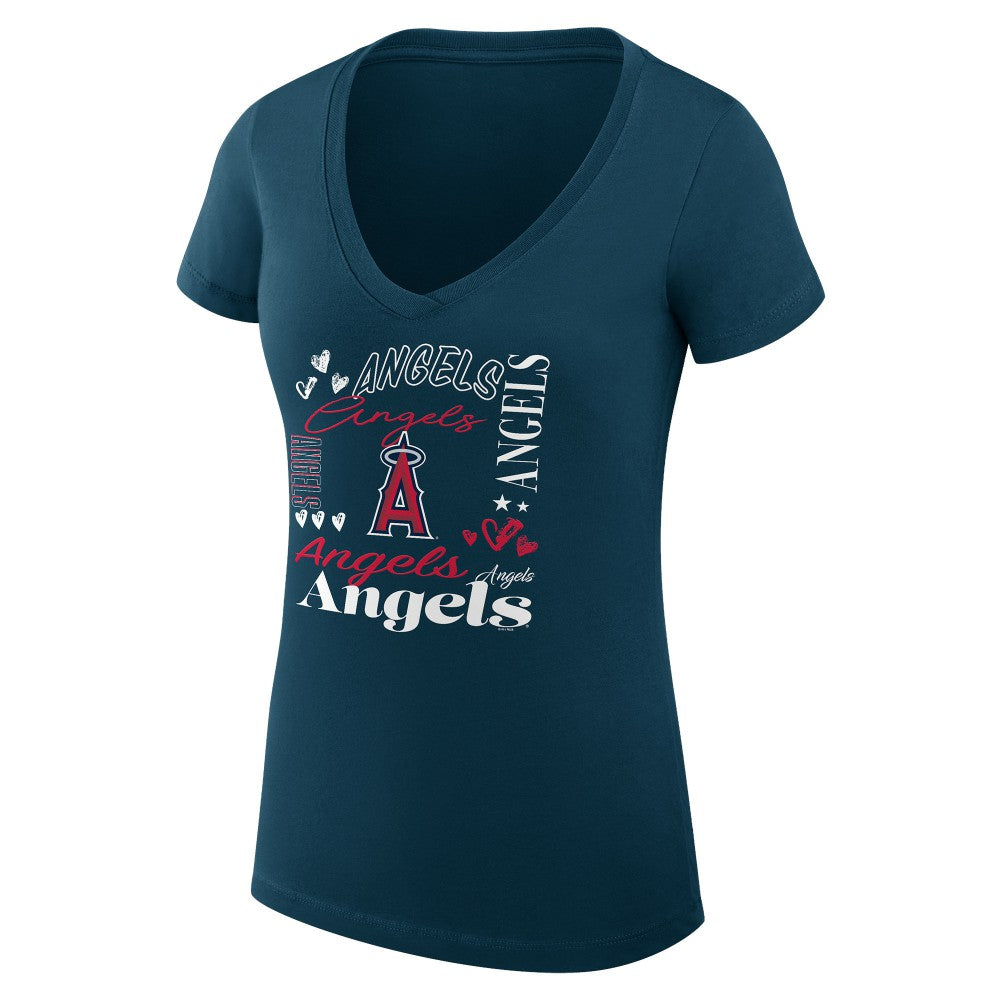 Navy Los Angeles Angels G-III 4Her by Carl Banks Women's Super-Slim Fit Lightweight Collage Team Graphic V-Neck T-Shirt