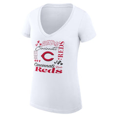 White Cincinnati Reds G-III 4Her by Carl Banks Women's Super-Slim Fit Lightweight Collage Team Graphic V-Neck T-Shirt