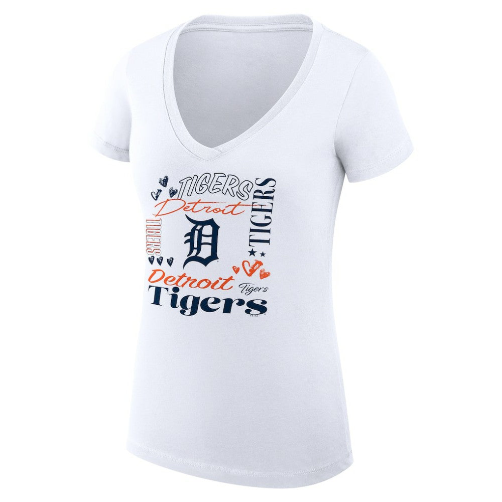 White Detroit Tigers G-III 4Her by Carl Banks Women's Super-Slim Fit Lightweight Collage Team Graphic V-Neck T-Shirt