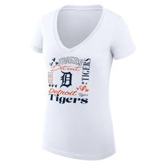 White Detroit Tigers G-III 4Her by Carl Banks Women's Super-Slim Fit Lightweight Collage Team Graphic V-Neck T-Shirt