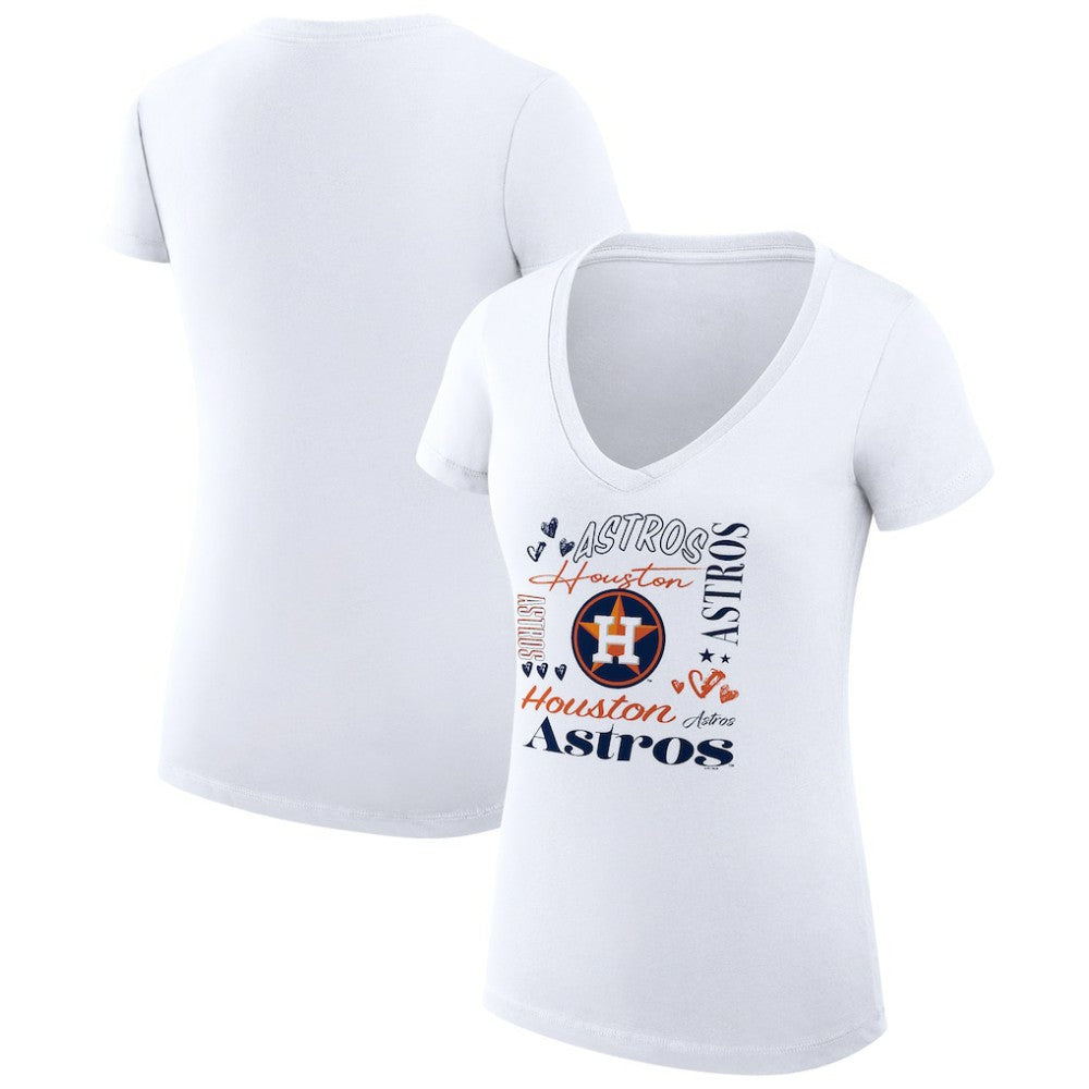 White Houston Astros G-III 4Her by Carl Banks Women's Super-Slim Fit Lightweight Collage Team Graphic V-Neck T-Shirt