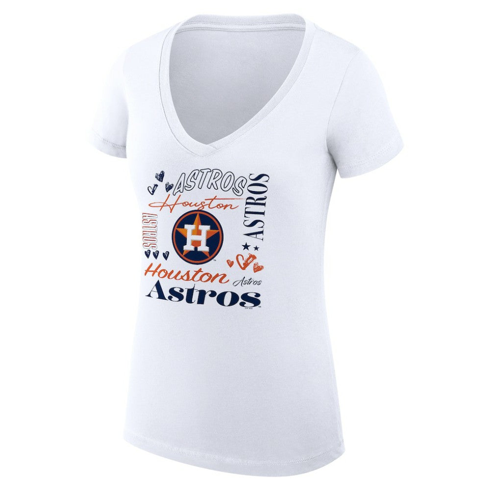 White Houston Astros G-III 4Her by Carl Banks Women's Super-Slim Fit Lightweight Collage Team Graphic V-Neck T-Shirt