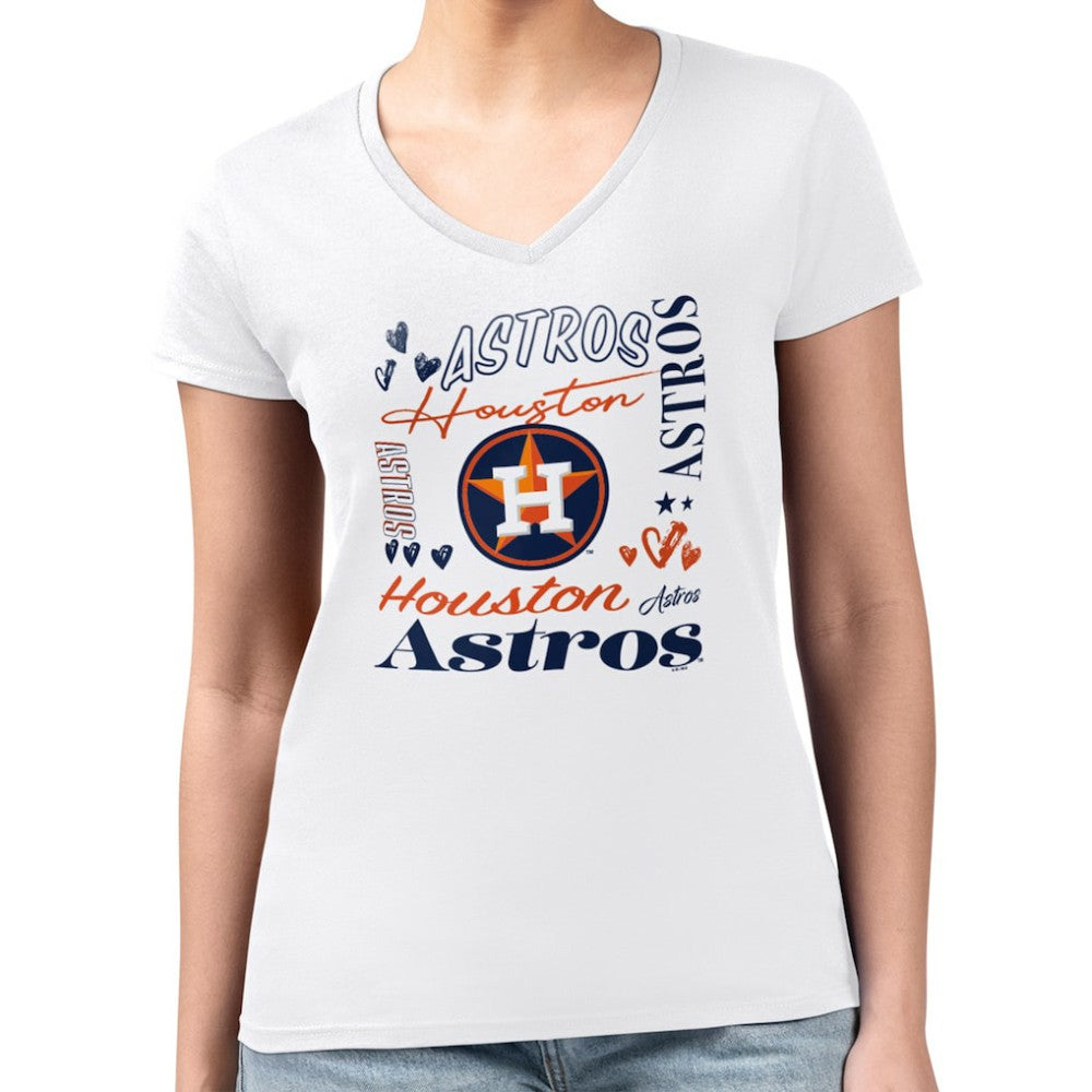 White Houston Astros G-III 4Her by Carl Banks Women's Super-Slim Fit Lightweight Collage Team Graphic V-Neck T-Shirt