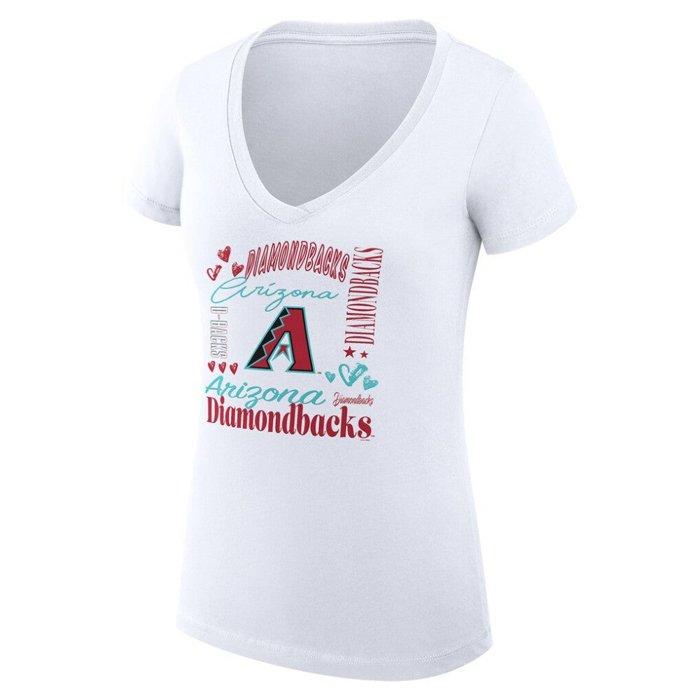 White Arizona Diamondbacks G-III 4Her by Carl Banks Women's Super-Slim Fit Lightweight Collage Team Graphic V-Neck T-Shirt