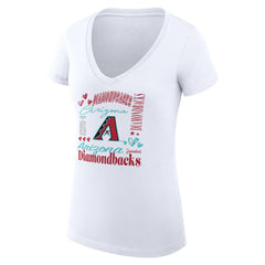 White Arizona Diamondbacks G-III 4Her by Carl Banks Women's Super-Slim Fit Lightweight Collage Team Graphic V-Neck T-Shirt