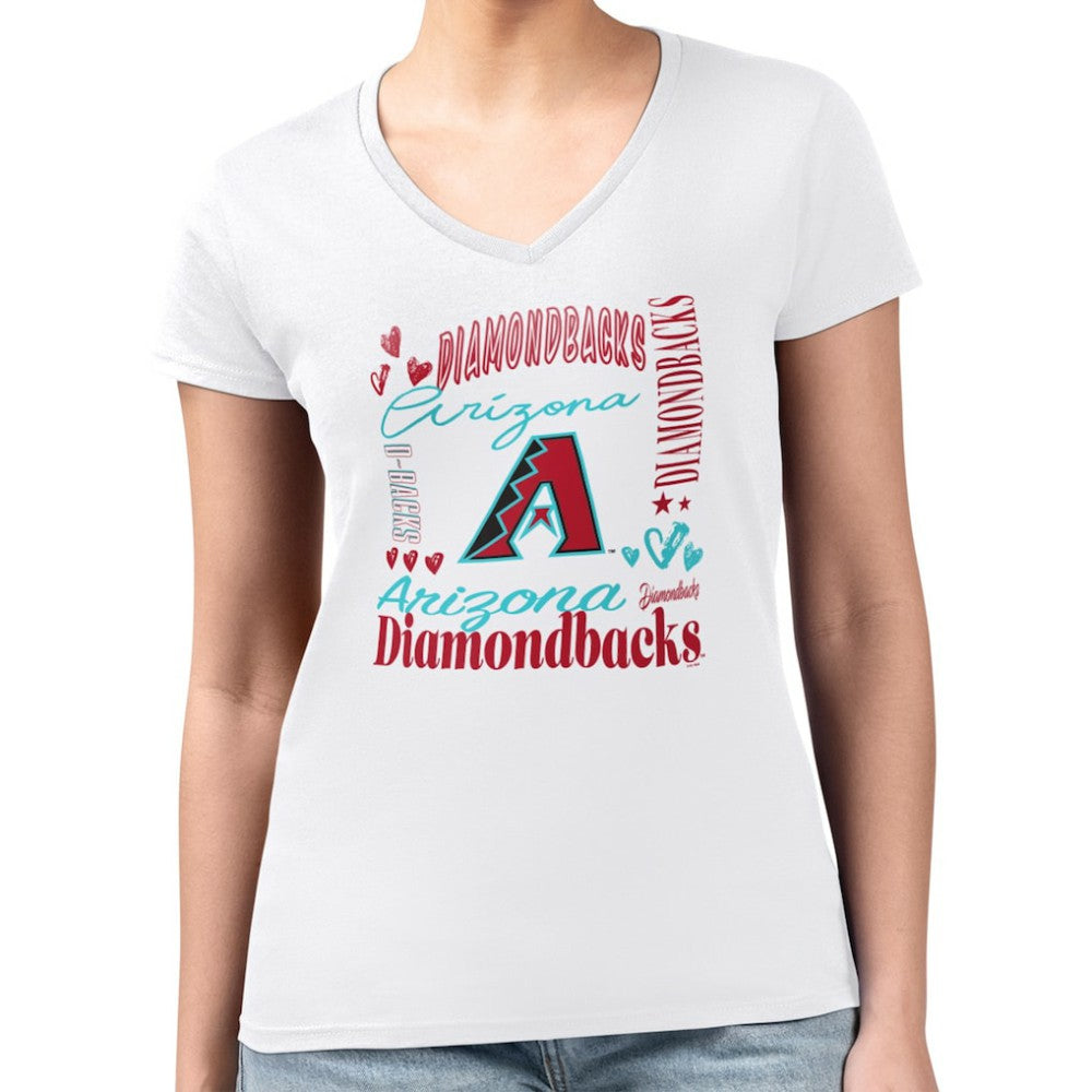 White Arizona Diamondbacks G-III 4Her by Carl Banks Women's Super-Slim Fit Lightweight Collage Team Graphic V-Neck T-Shirt