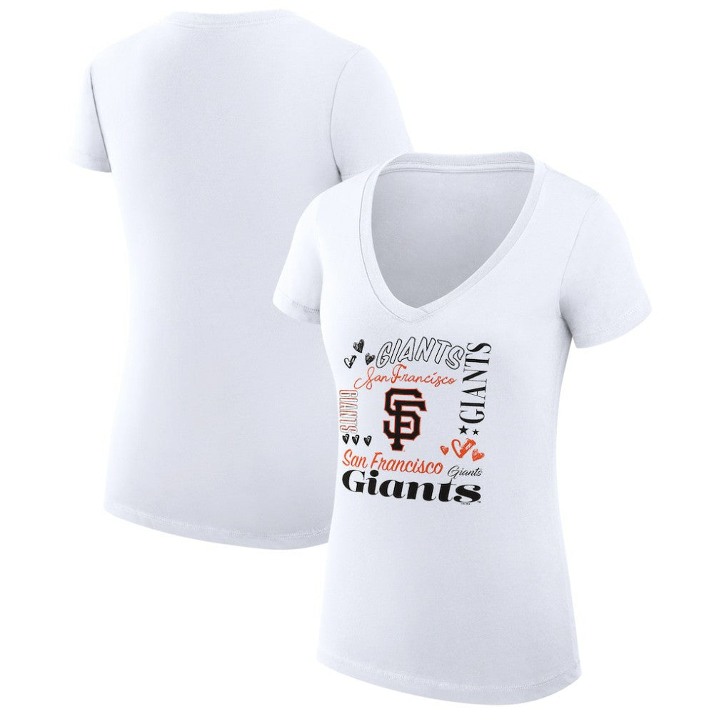 White San Francisco Giants G-III 4Her by Carl Banks Women's Super-Slim Fit Lightweight Collage Team Graphic V-Neck T-Shirt