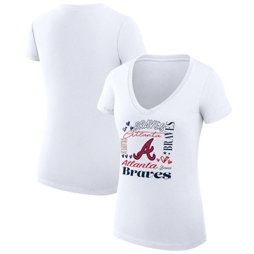 White Atlanta Braves G-III 4Her by Carl Banks Women's Super-Slim Fit Lightweight Collage Team Graphic V-Neck T-Shirt