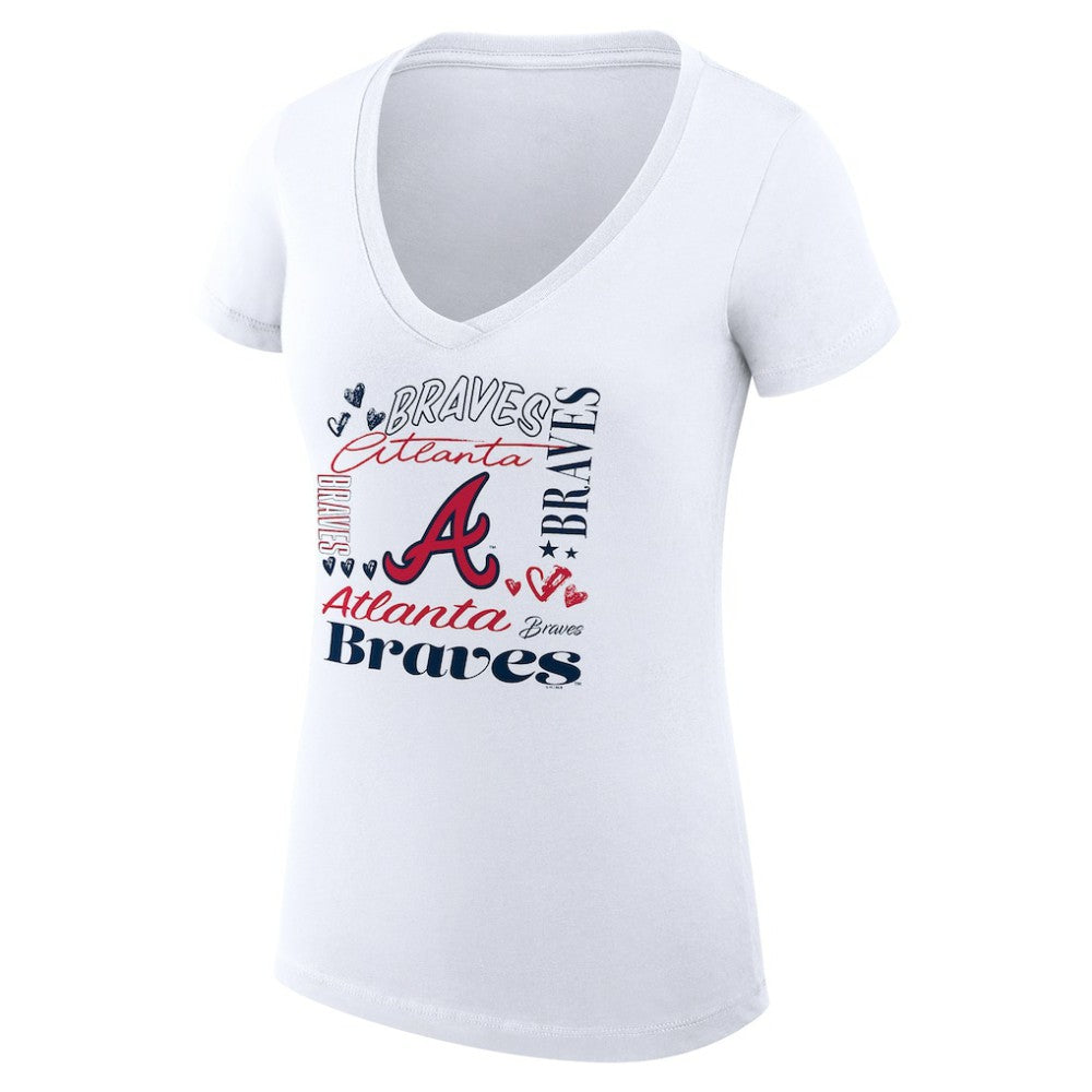 White Atlanta Braves G-III 4Her by Carl Banks Women's Super-Slim Fit Lightweight Collage Team Graphic V-Neck T-Shirt