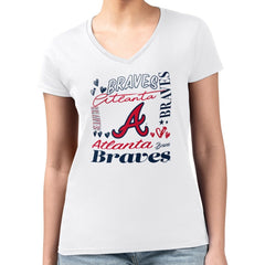 White Atlanta Braves G-III 4Her by Carl Banks Women's Super-Slim Fit Lightweight Collage Team Graphic V-Neck T-Shirt