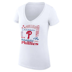 White Philadelphia Phillies G-III 4Her by Carl Banks Women's Super-Slim Fit Lightweight Collage Team Graphic V-Neck T-Shirt