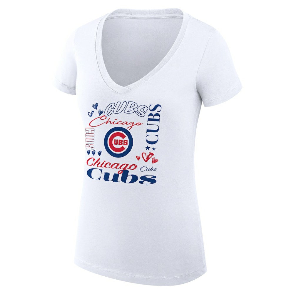 White Chicago Cubs G-III 4Her by Carl Banks Women's Super-Slim Fit Lightweight Collage Team Graphic V-Neck T-Shirt