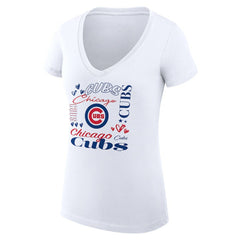 White Chicago Cubs G-III 4Her by Carl Banks Women's Super-Slim Fit Lightweight Collage Team Graphic V-Neck T-Shirt