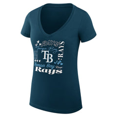 Navy Tampa Bay Rays G-III 4Her by Carl Banks Women's Super-Slim Fit Lightweight Collage Team Graphic V-Neck T-Shirt