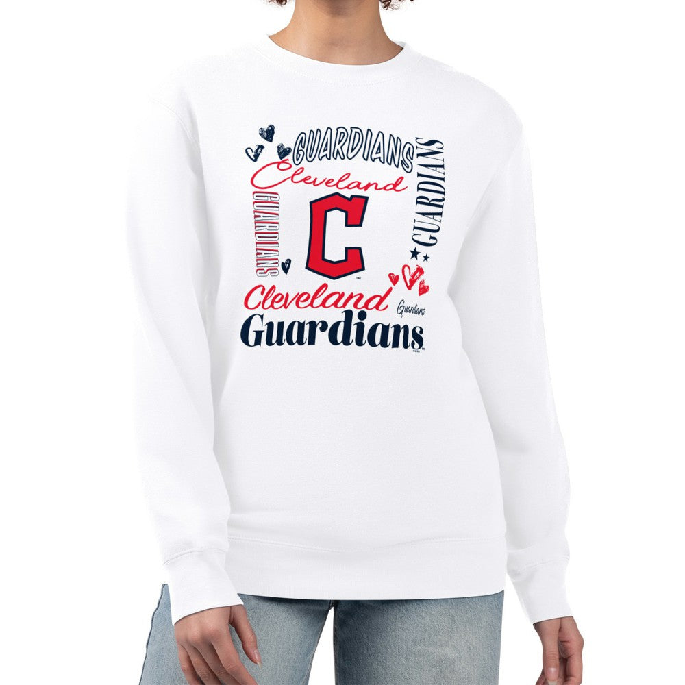 White Cleveland Guardians G-III 4Her by Carl Banks Women's Collage Team Graphic Fleece Pullover Hoodie
