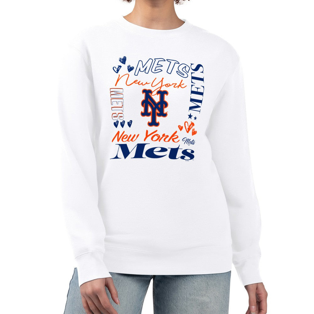 White New York Mets G-III 4Her by Carl Banks Women's Collage Team Graphic Fleece Pullover Hoodie