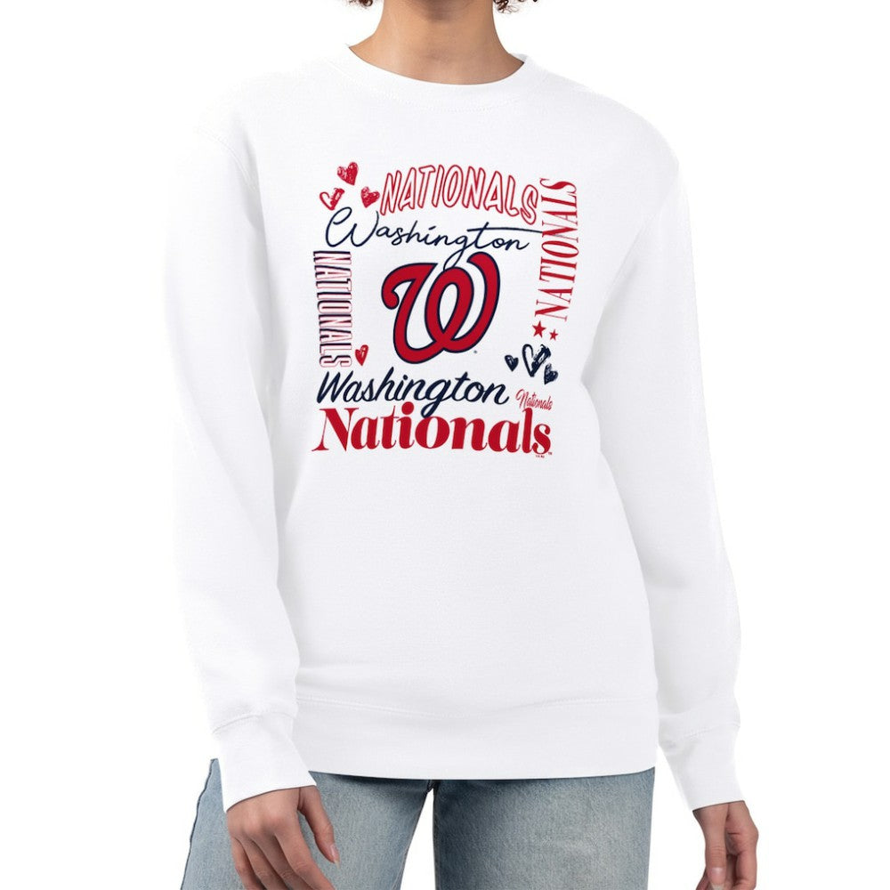 White Washington Nationals G-III 4Her by Carl Banks Women's Collage Team Graphic Fleece Pullover Hoodie