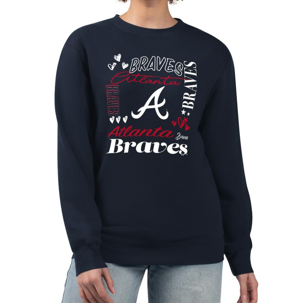 Navy Atlanta Braves G-III 4Her by Carl Banks Women's Collage Team Graphic Fleece Pullover Hoodie