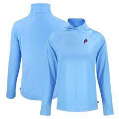 Powder Blue Philadelphia Phillies Cutter & Buck Women's Cooperstown Collection Coastline Epic Comfort Eco Recycled Funnel Neck Raglan Pullover Top