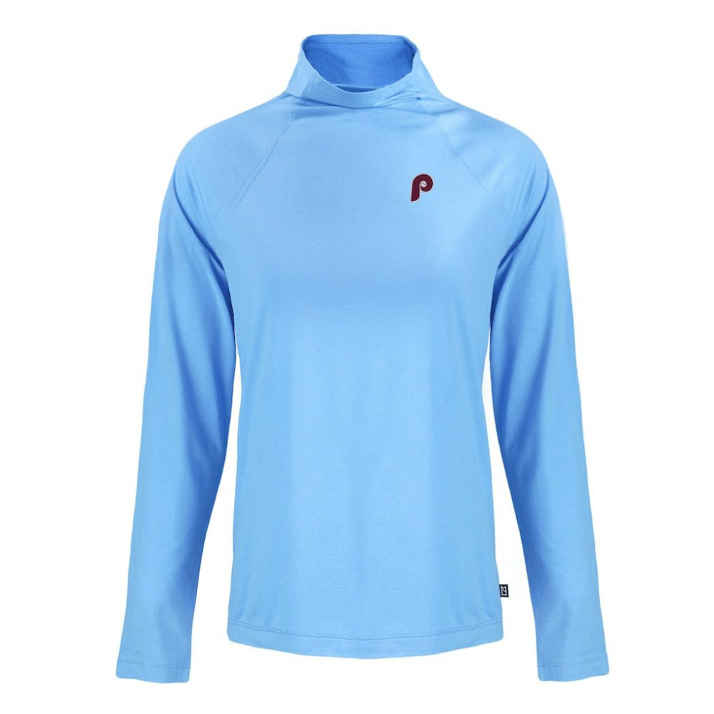 Powder Blue Philadelphia Phillies Cutter & Buck Women's Cooperstown Collection Coastline Epic Comfort Eco Recycled Funnel Neck Raglan Pullover Top