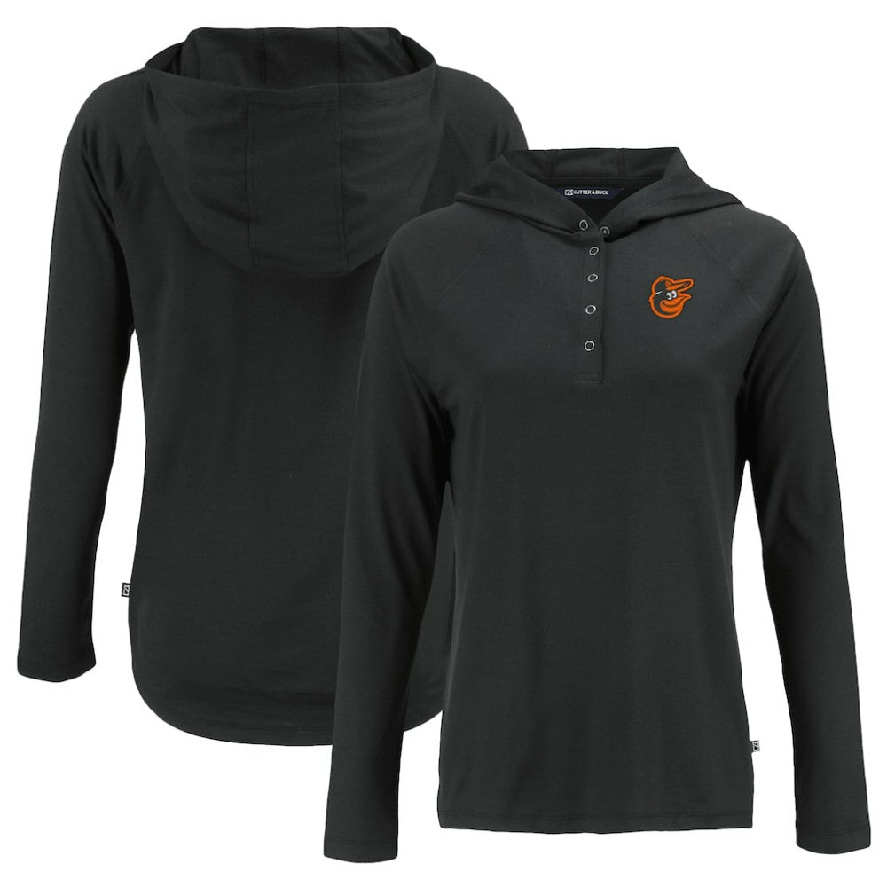 Black Baltimore Orioles Cutter & Buck Women's  Coastline Epic Comfort Eco Recycled Hoodie Raglan Long Sleeve T-Shirt