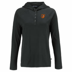 Black Baltimore Orioles Cutter & Buck Women's  Coastline Epic Comfort Eco Recycled Hoodie Raglan Long Sleeve T-Shirt
