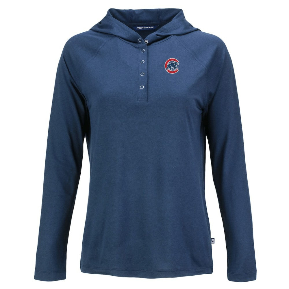 Navy Chicago Cubs Cutter & Buck Women's  Coastline Epic Comfort Eco Recycled Hoodie Raglan Long Sleeve T-Shirt