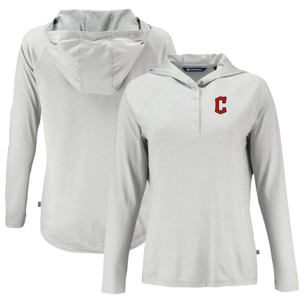 Gray Cleveland Guardians Cutter & Buck Women's  Coastline Epic Comfort Eco Recycled Hoodie Raglan Long Sleeve T-Shirt