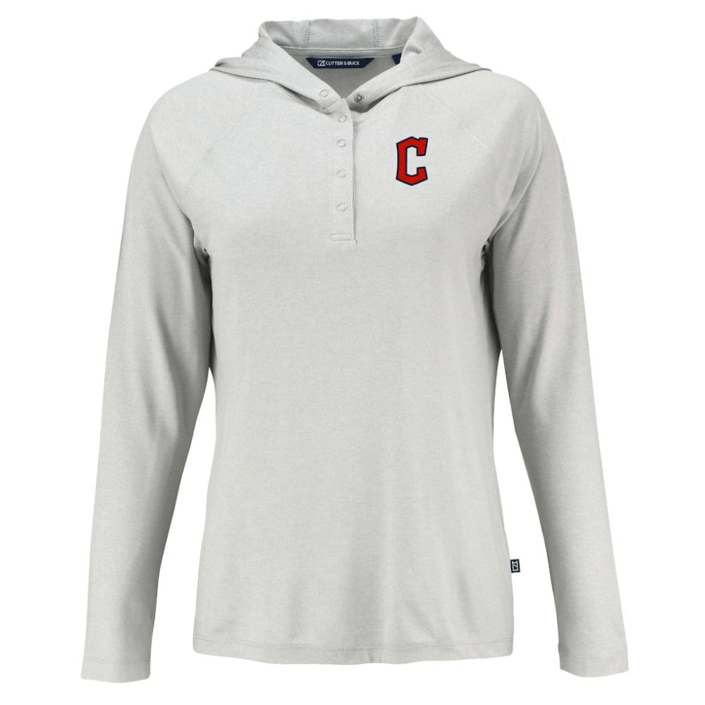 Gray Cleveland Guardians Cutter & Buck Women's  Coastline Epic Comfort Eco Recycled Hoodie Raglan Long Sleeve T-Shirt