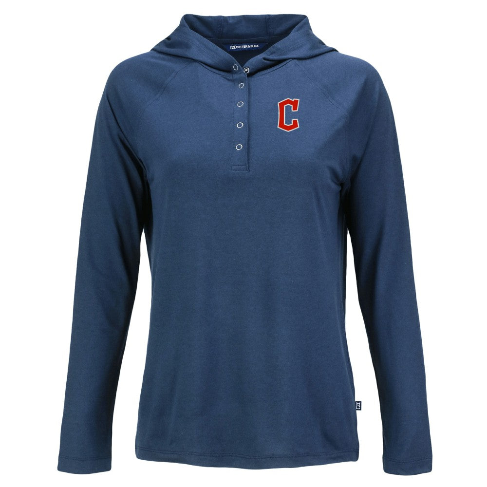 Navy Cleveland Guardians Cutter & Buck Women's  Coastline Epic Comfort Eco Recycled Hoodie Raglan Long Sleeve T-Shirt