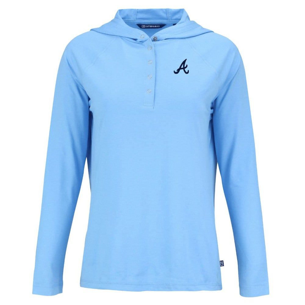 Powder Blue Atlanta Braves Cutter & Buck Women's  Coastline Epic Comfort Eco Recycled Hoodie Raglan Long Sleeve T-Shirt