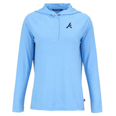 Powder Blue Atlanta Braves Cutter & Buck Women's  Coastline Epic Comfort Eco Recycled Hoodie Raglan Long Sleeve T-Shirt