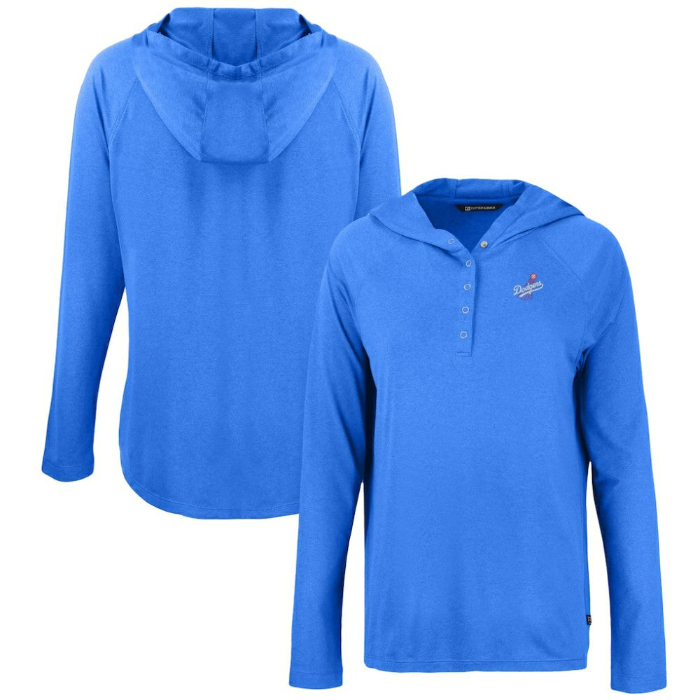 Royal Los Angeles Dodgers Cutter & Buck Women's Cooperstown Collection Coastline Epic Comfort Eco Recycled Hoodie Raglan Long Sleeve T-Shirt