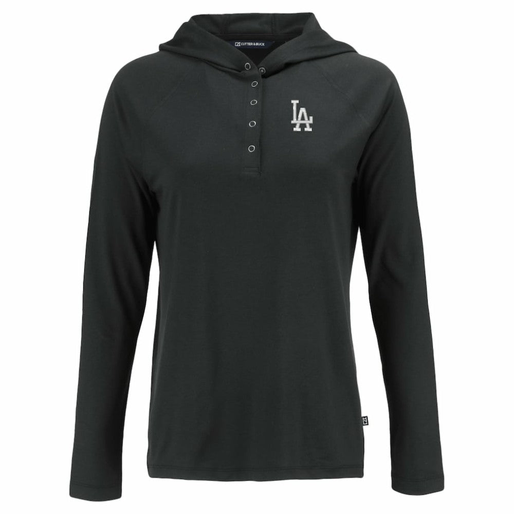 Black Los Angeles Dodgers Cutter & Buck Women's  Coastline Epic Comfort Eco Recycled Hoodie Raglan Long Sleeve T-Shirt