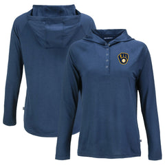 Navy Milwaukee Brewers Cutter & Buck Women's  Coastline Epic Comfort Eco Recycled Hoodie Raglan Long Sleeve T-Shirt