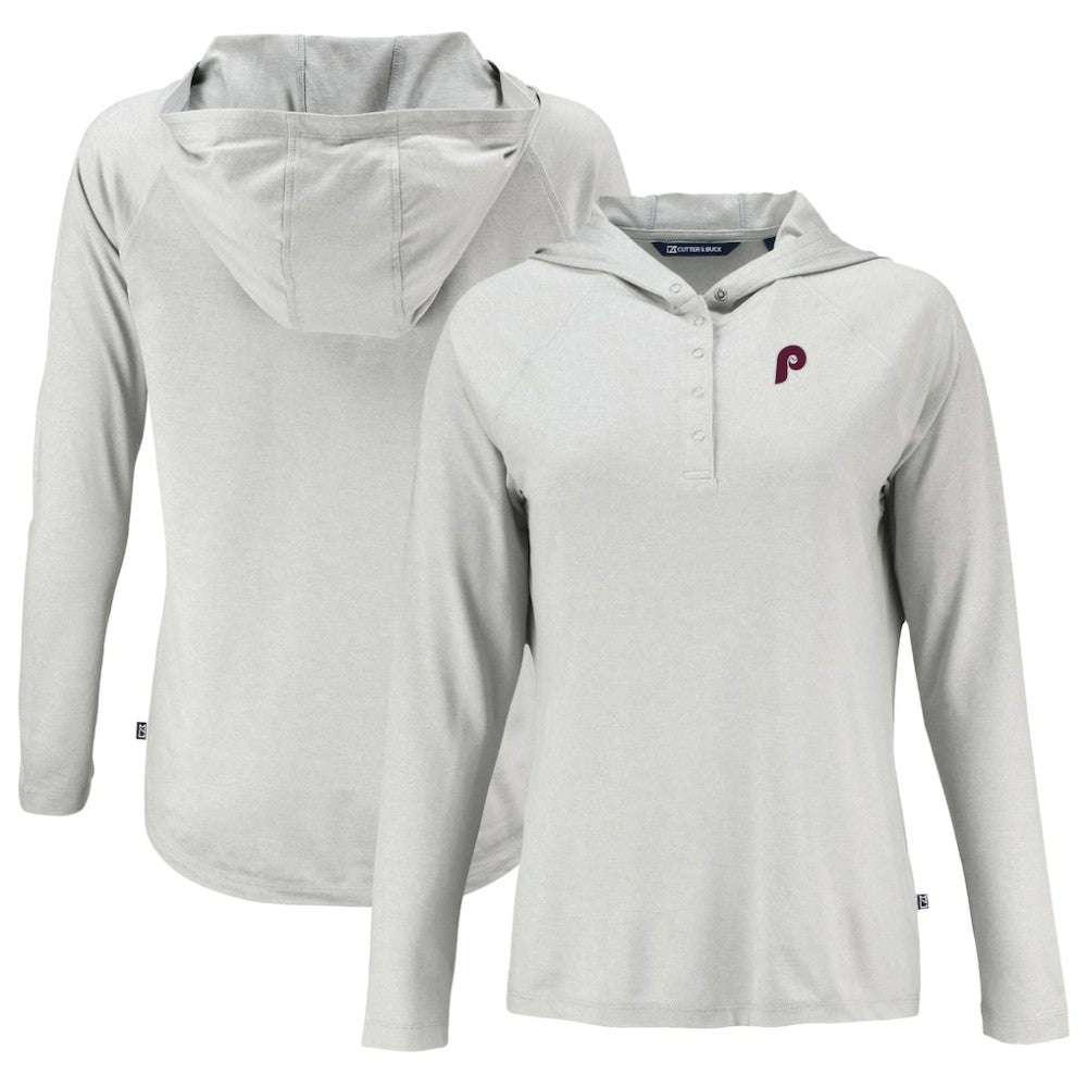 Gray Philadelphia Phillies Cutter & Buck Women's Cooperstown Collection Coastline Epic Comfort Eco Recycled Hoodie Raglan Long Sleeve T-Shirt