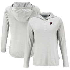 Gray Philadelphia Phillies Cutter & Buck Women's Cooperstown Collection Coastline Epic Comfort Eco Recycled Hoodie Raglan Long Sleeve T-Shirt