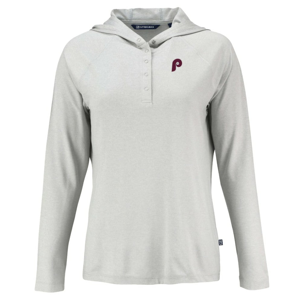 Gray Philadelphia Phillies Cutter & Buck Women's Cooperstown Collection Coastline Epic Comfort Eco Recycled Hoodie Raglan Long Sleeve T-Shirt
