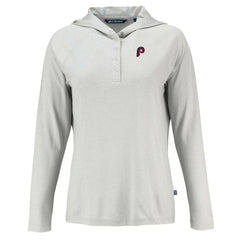 Gray Philadelphia Phillies Cutter & Buck Women's Cooperstown Collection Coastline Epic Comfort Eco Recycled Hoodie Raglan Long Sleeve T-Shirt