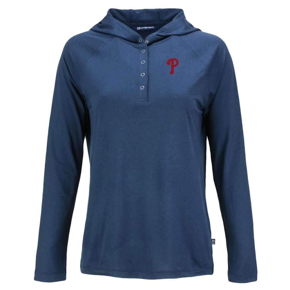 Navy Philadelphia Phillies Cutter & Buck Women's  Coastline Epic Comfort Eco Recycled Hoodie Raglan Long Sleeve T-Shirt