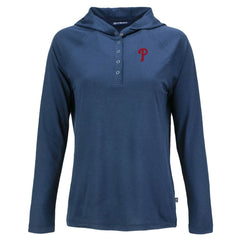 Navy Philadelphia Phillies Cutter & Buck Women's  Coastline Epic Comfort Eco Recycled Hoodie Raglan Long Sleeve T-Shirt