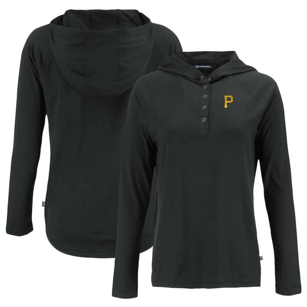 Black Pittsburgh Pirates Cutter & Buck Women's  Coastline Epic Comfort Eco Recycled Hoodie Raglan Long Sleeve T-Shirt