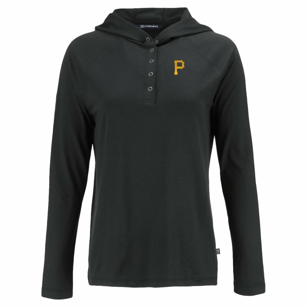 Black Pittsburgh Pirates Cutter & Buck Women's  Coastline Epic Comfort Eco Recycled Hoodie Raglan Long Sleeve T-Shirt