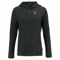 Black Pittsburgh Pirates Cutter & Buck Women's  Coastline Epic Comfort Eco Recycled Hoodie Raglan Long Sleeve T-Shirt